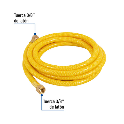 Manguera para gas, PVC amarilla, 3/8' flare, 3 m, FOSET | MGA-30 | 45012