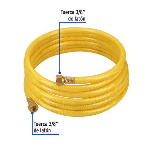 Manguera para gas, PVC amarilla, 3/8'flare, 4 m, FOSET | MGA-40 | 45013