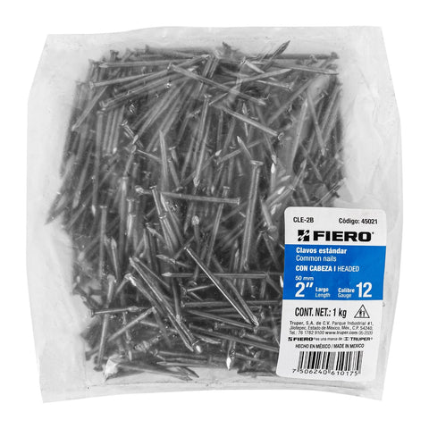Bolsa con 1 kg de clavo estándar 2' con cabeza, FIERO | CLE-2B | 45021