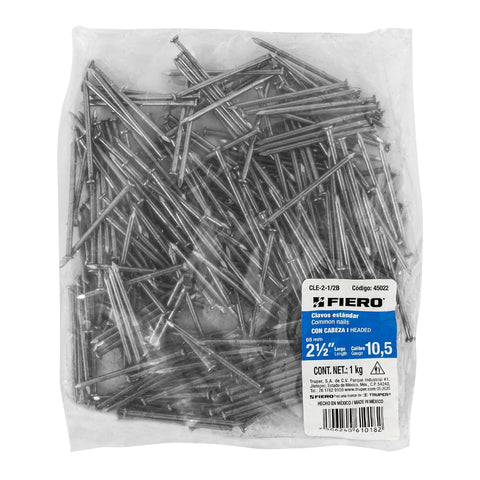 Bolsa con 1 kg de clavo estándar 2-1/2' con cabeza, FIERO | CLE-2-1/2B | 45022