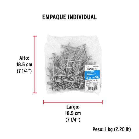 Bolsa con 1 kg de clavo estándar 3' con cabeza, FIERO | CLE-3B | 45023