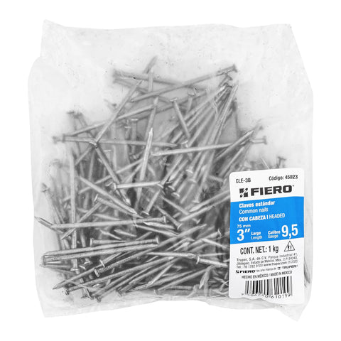 Bolsa con 1 kg de clavo estándar 3' con cabeza, FIERO | CLE-3B | 45023