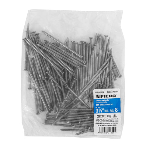 Bolsa con 1 kg de clavo estándar 3-1/2' con cabeza, FIERO | CLE-3-1/2B | 45024