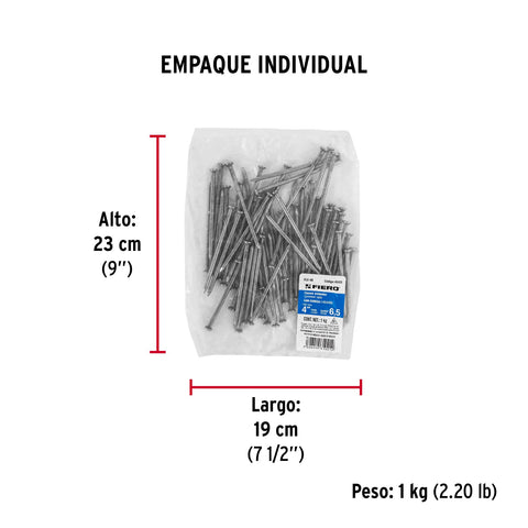Bolsa con 1 kg de clavo estándar 4' con cabeza, FIERO | CLE-4B | 45025
