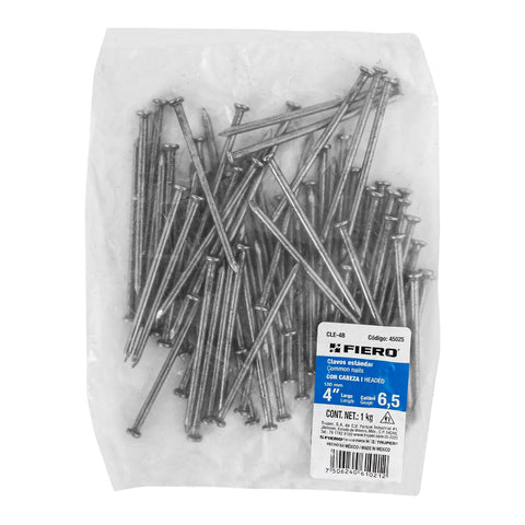 Bolsa con 1 kg de clavo estándar 4' con cabeza, FIERO | CLE-4B | 45025