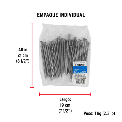 Bolsa con 1 kg de clavo estándar 5' con cabeza, FIERO | CLE-5B | 45026