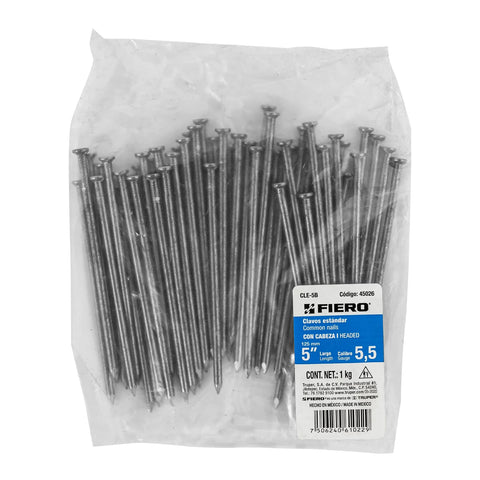 Bolsa con 1 kg de clavo estándar 5' con cabeza, FIERO | CLE-5B | 45026