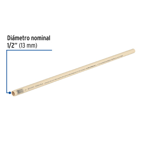 Tubo de 1/2' CPVC hidráulico RD 13.5, 3m, 0.3kg, FOSET | CPVC-001 | 45042