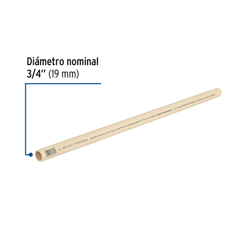 Tubo de 3/4' CPVC hidráulico RD 13.5, 3m, 0.5kg, FOSET | CPVC-002 | 45043