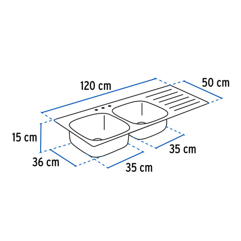 Tarja de empotrar 120 x 50 cm doble tina izquierda, FOSET | TA-1202TI | 45060