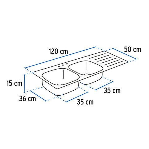Tarja de empotrar 120 x 50 cm doble tina derecha, FOSET | TA-1202TD | 45061