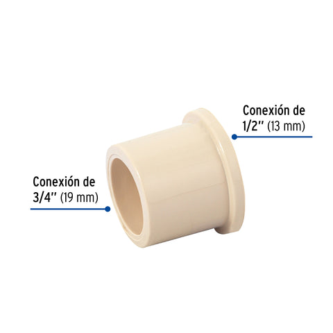 Reducción bushing de CPVC 3/4' x 1/2', FOSET | CPVC-231 | 45062
