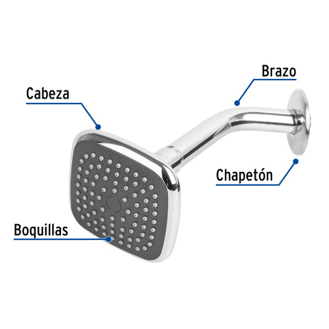 Regadera cuadrada 3-3/4' brazo y chapetón de acero, BASIC | R-401 | 45065
