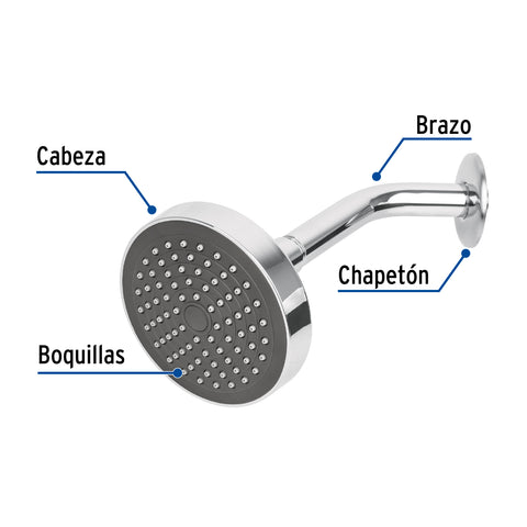 Regadera redonda 4-1/4' brazo y chapetón de acero, BASIC | R-402 | 45067