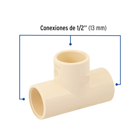 Tee sencilla de CPVC de 1/2', FOSET | CPVC-761 | 45069