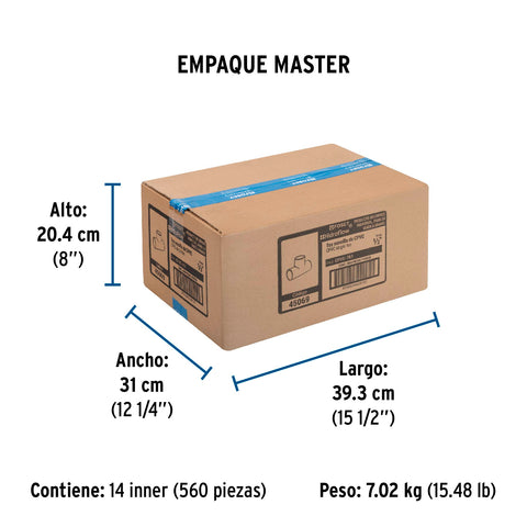 Tee sencilla de CPVC de 1/2', FOSET | CPVC-761 | 45069