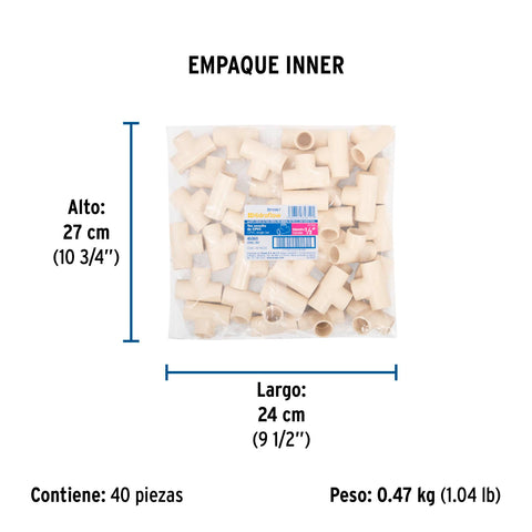 Tee sencilla de CPVC de 1/2', FOSET | CPVC-761 | 45069