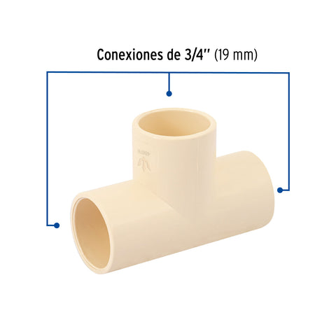 Tee sencilla de CPVC de 3/4', FOSET | CPVC-762 | 45070