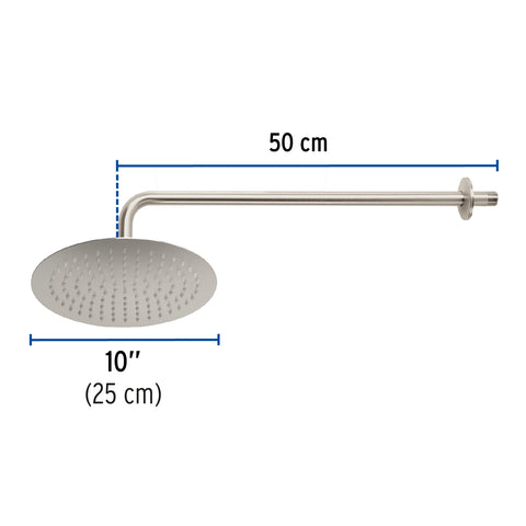 Regadera plato redondo 10' con brazo, satín, FOSET RIVIERA | R-311N | 45078