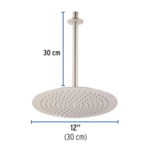 Regadera plato redondo 12' con brazo, satín, FOSET RIVIERA | R-313N | 45080