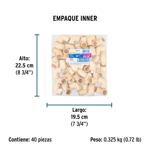 Codo 90° de CPVC de 1/2', FOSET | CPVC-561 | 45082