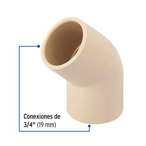 Codo 45° de CPVC de 3/4', FOSET | CPVC-862 | 45087