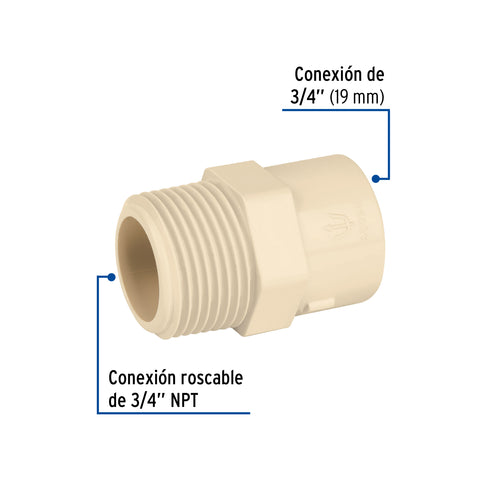 Conector macho de CPVC 3/4', FOSET | CPVC-612 | 45099