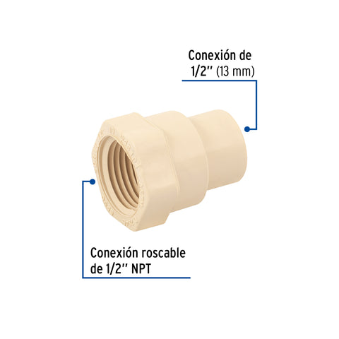 Conector hembra de CPVC 1/2', FOSET | CPVC-601 | 45101