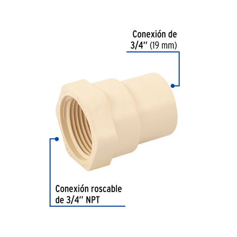 Conector hembra de CPVC 3/4', FOSET | CPVC-602 | 45102