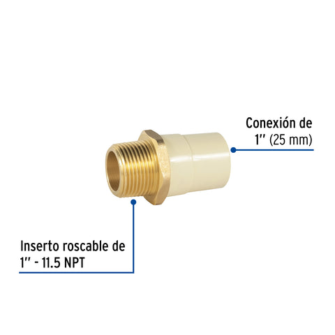 Adaptador macho de CPVC 1' con inserto de latón, FOSET | CPVC-653 | 45106