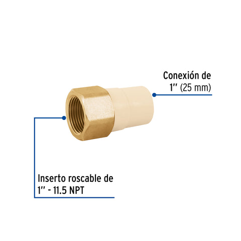 Adaptador hembra de CPVC 1' con inserto de latón, FOSET | CPVC-643 | 45109