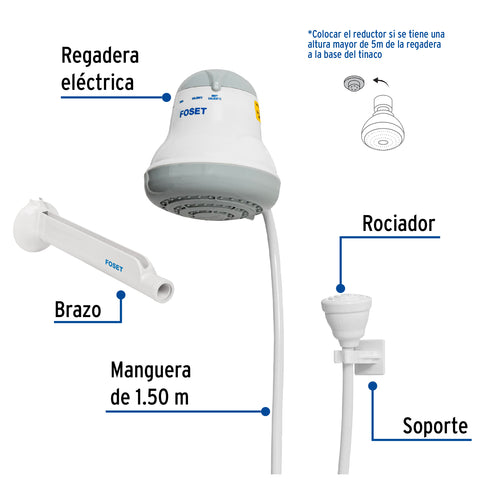 Regadera eléctrica, 4 temperaturas, 14.5cm, gris, FOSET | REGEL-4G | 45154