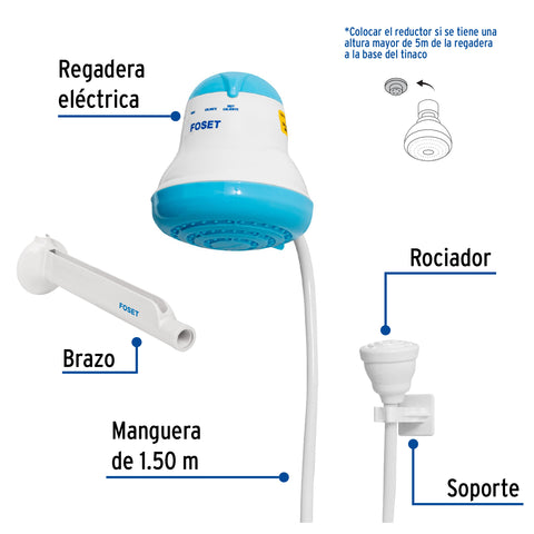 Regadera eléctrica, 4 temperaturas, 14.5cm, azul, FOSET | REGEL-4A | 45155