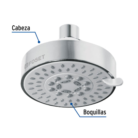 Regadera cromo 4'con 5 funciones, sin brazo, FOSET ELEMENT | R-202S | 45169
