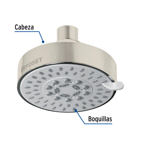 Regadera satín 4'con 5 funciones, sin brazo, FOSET ELEMENT | R-202SN | 45170