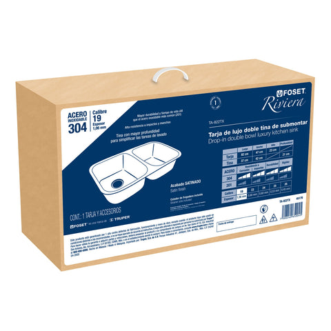 Tarja de submontar 82 x 47 x 23 cm doble tina, FOSET RIVIERA | TA-822TX | 45176