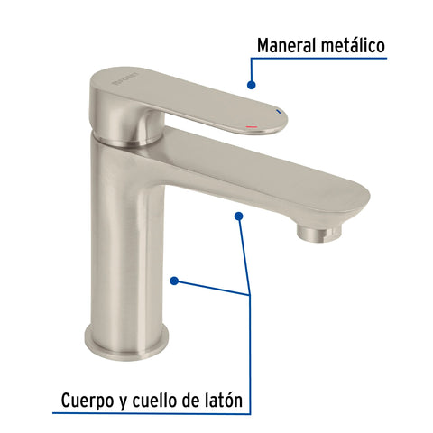 Monomando corto para lavabo, satín, FOSET RIVIERA | RIM-45N | 45179