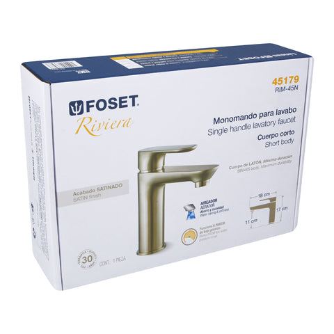 Monomando corto para lavabo, satín, FOSET RIVIERA | RIM-45N | 45179