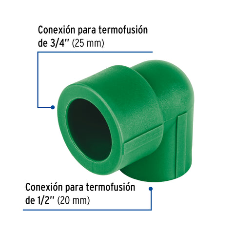 Codo 90° PPR reducido, 3/4' x 1/2', FOSET | CV-571 | 45263