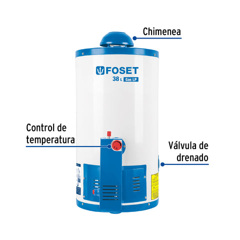 Calentador de depósito, 38L, 1 servicio, gas LP, FOSET | CALE-38D | 45267