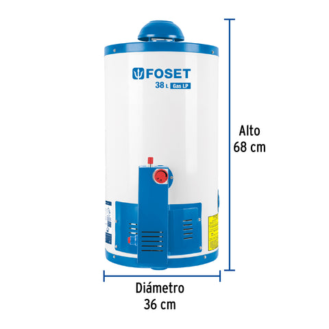 Calentador de depósito, 38L, 1 servicio, gas LP, FOSET | CALE-38D | 45267