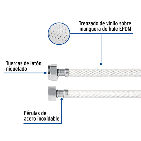 Manguera p/WC, vinilo blanco, 1/2' x 7/8', 35 cm | FWC-35B | 45310