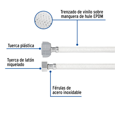 Manguera p/WC, vinilo blanco, 1/2x7/8', 35cm, plástico/latón | FWC-P35B | 45311