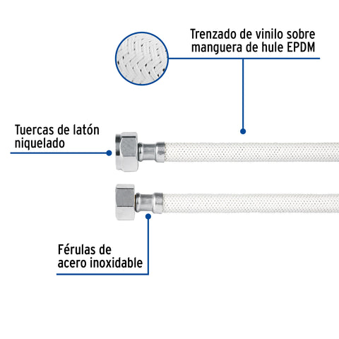 Manguera p/WC, vinilo blanco, 1/2' x 7/8', 50 cm | FWC-50B | 45314