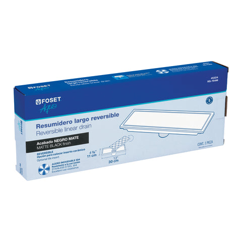 Resumidero rectangular 30x11cm reversible, negro, FOSET AQUA | RS-704M | 45324