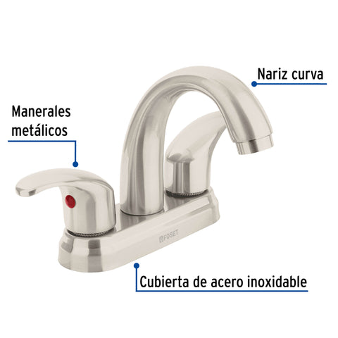 Mezcladora lavabo 4' satín, nariz curva, palanca, AQUA | AQM-52N | 45356