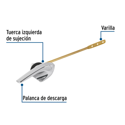 Palanca frontal metálica cromada p/WC, varilla latón, FOSET | PW-027 | 45398