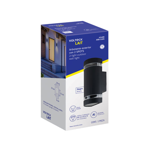 Arbotante exterior con 2 spots, lámparas no incluidas, negro | ARB-210S | 45408