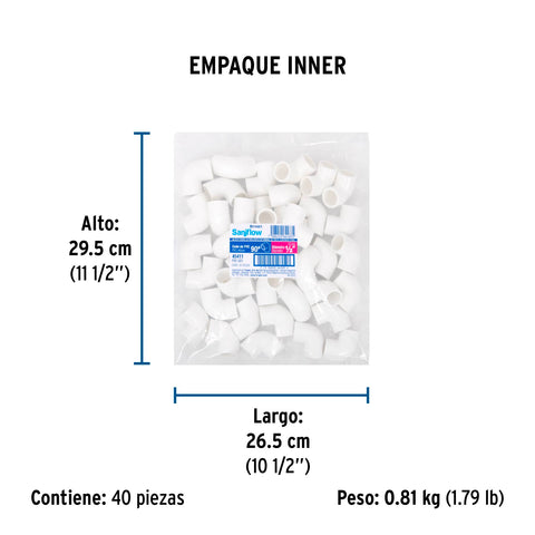 Codo 90° de PVC de 1/2', FOSET | PVC-561 | 45411