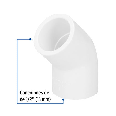 Codo 45° de PVC de 1/2', FOSET | PVC-861 | 45414